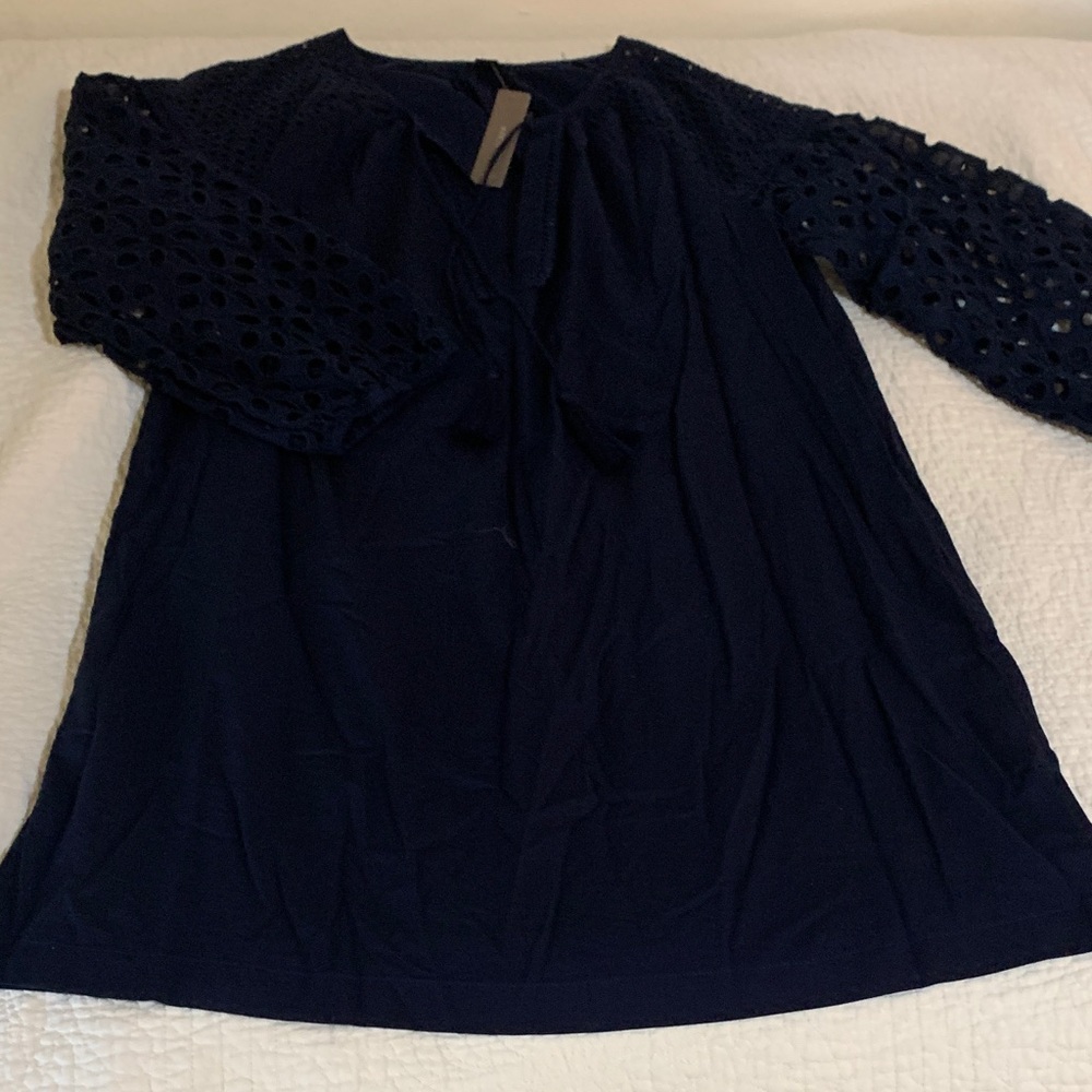 J. Crew Navy Crochet Sleeve Dress